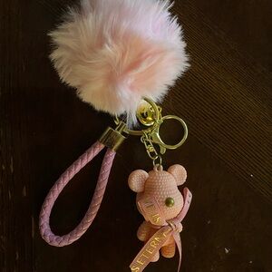 Pink Fluffy Bear Keychain Toy
